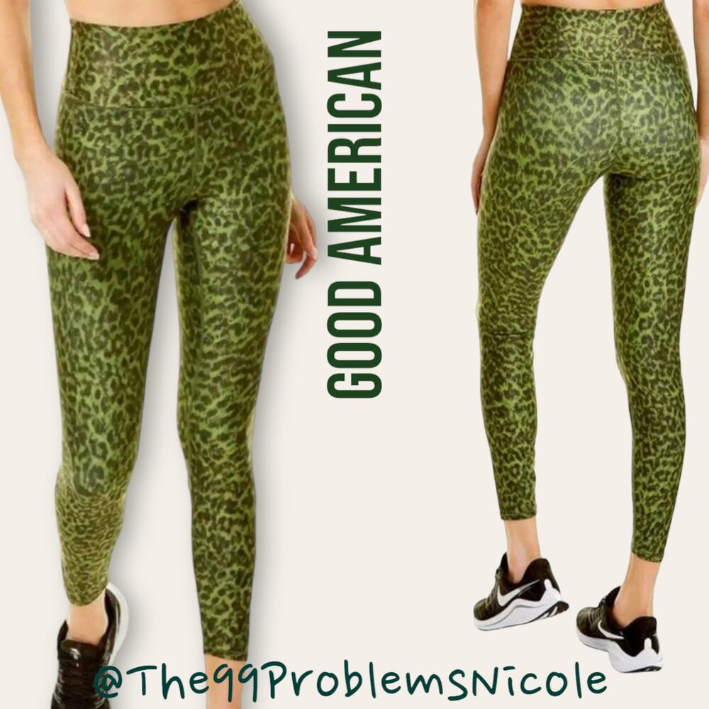 Good American Core Power Leggings in Green Leopard